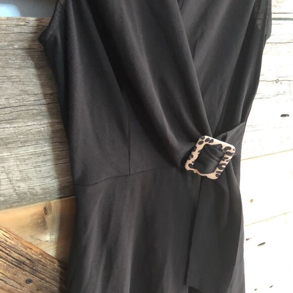 Monteau Size XS Black Faux Wrap Dress With Leopard Print Buckle - Picture 3 of 7